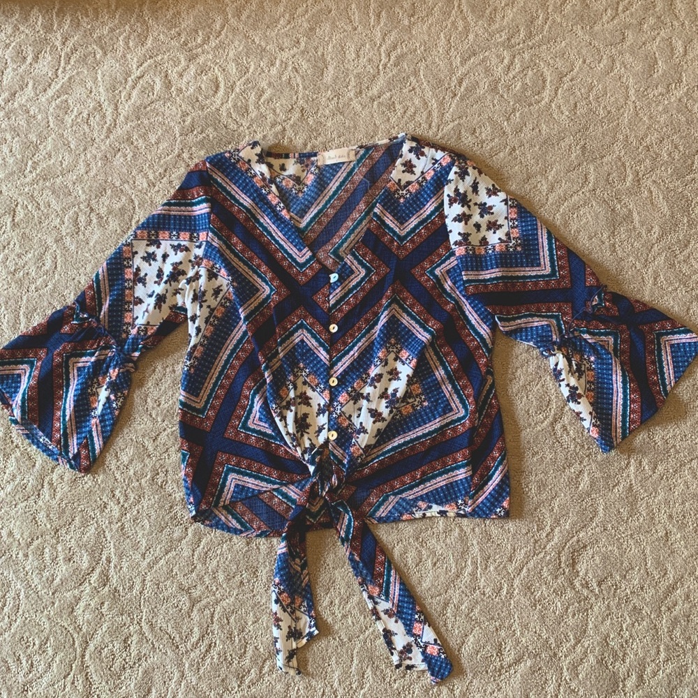 ALTAR’D STATE- Button-down Tie Blouse
